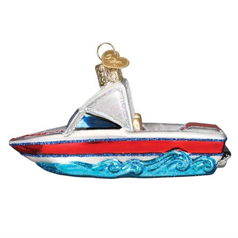 Old World Christmas Blown Glass Christmas Ornament, Ski Boat