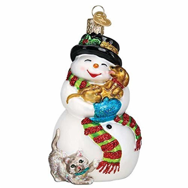 Old World Christmas Glass Blown Snowman with Playful Pets Ornament