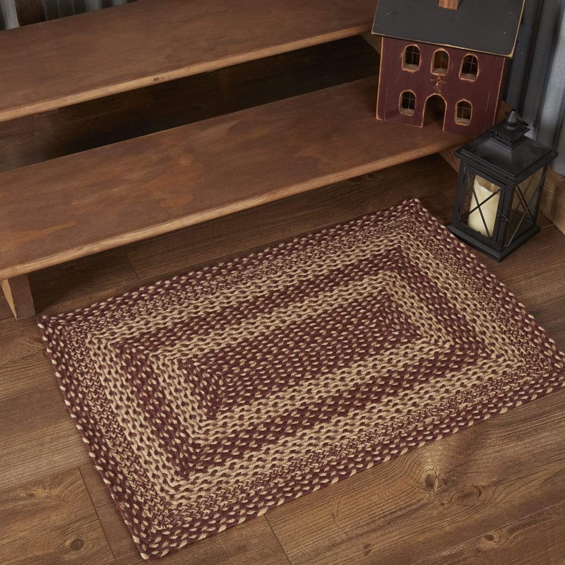 Burgundy Tan Jute Rug Rect w/ Pad 24×36