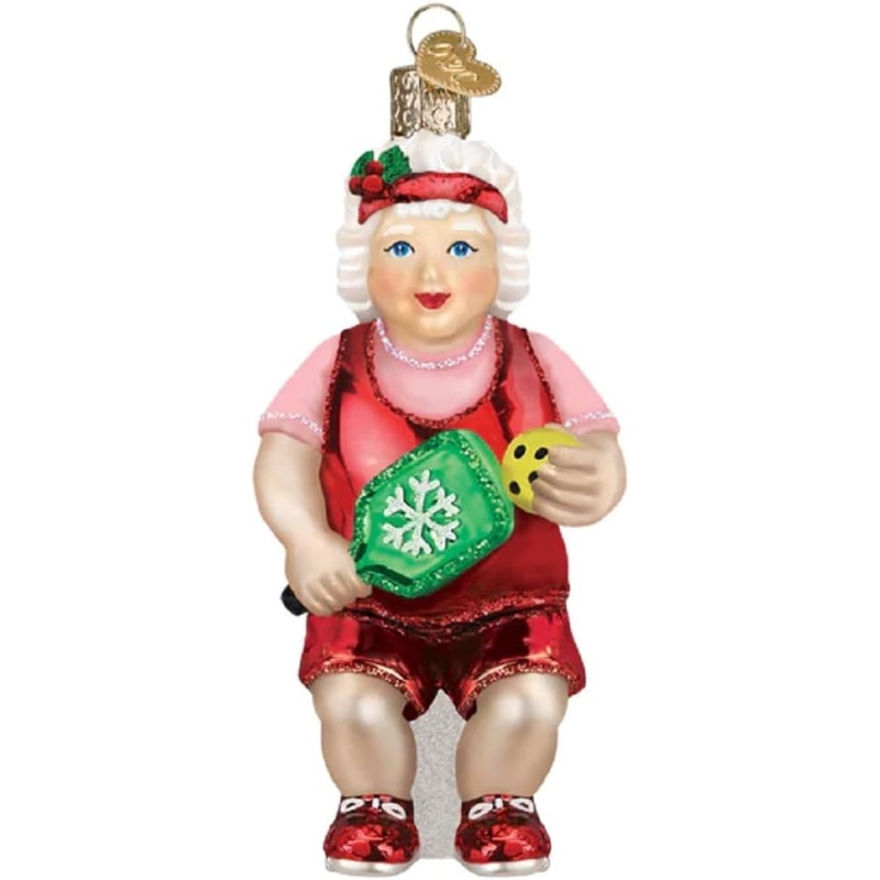 Old World Christmas Pickleball Mrs. Claus Blown Glass Holiday Ornament