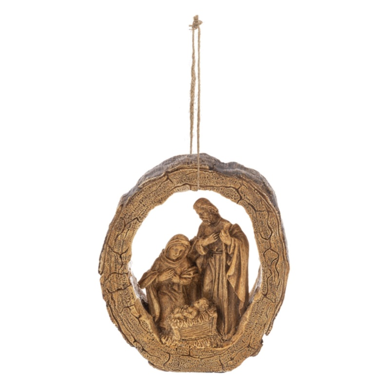 Ganz Log Nativity Figurine Christmas Ornament, Brown, 5″
