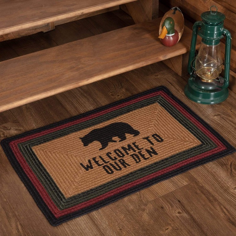 Wyatt Stenciled Bear Jute Rug Rect Welcome to Our Den w/ Pad 20×30