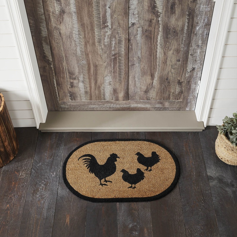 Down Home Rooster & Hens Coir Rug Oval 20×30