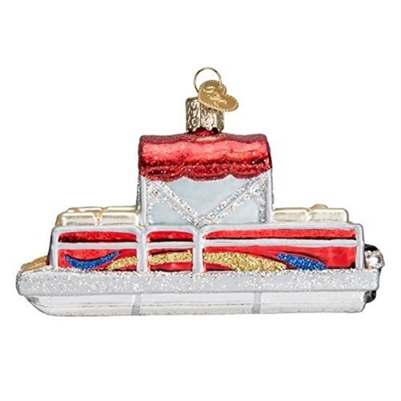 Old World Christmas Pontoon Boat Glass Blown Ornament