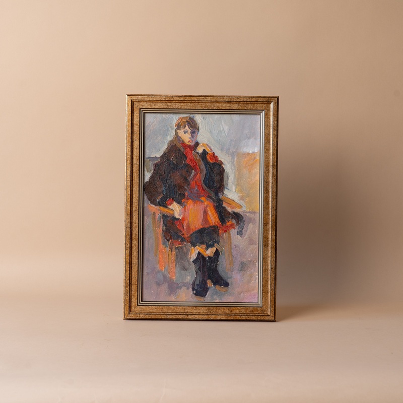 “Pondering” Framed Vintage Painting