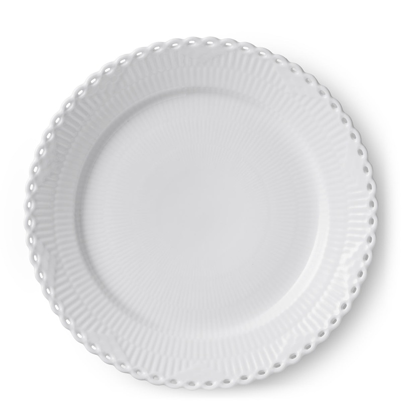 White Fluted Full Lace Dinner Plate, 10.75″