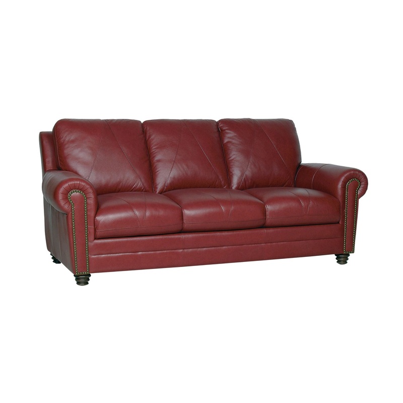 Weston Three Seat Italian Leather Sofa, Cherry Quickship