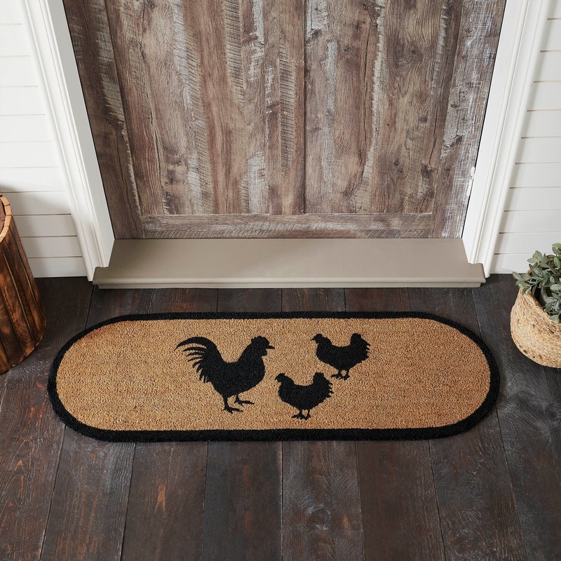 Down Home Rooster & Hens Coir Rug Oval 17×48