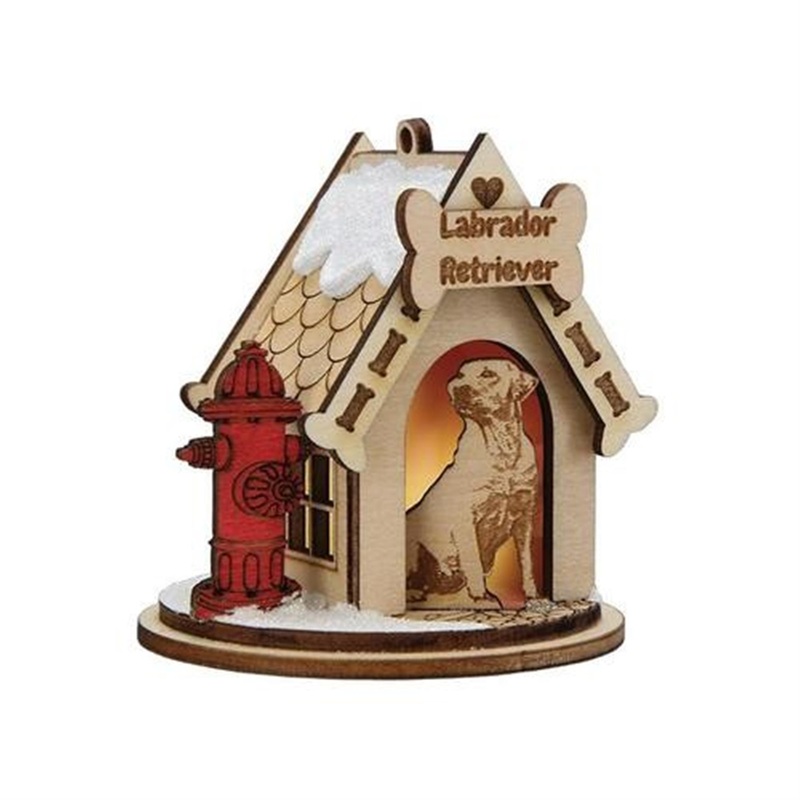 Old World Christmas K-9 Cottage Wooden Doghouse Ornament for Christmas Tree, Labrador Retriever