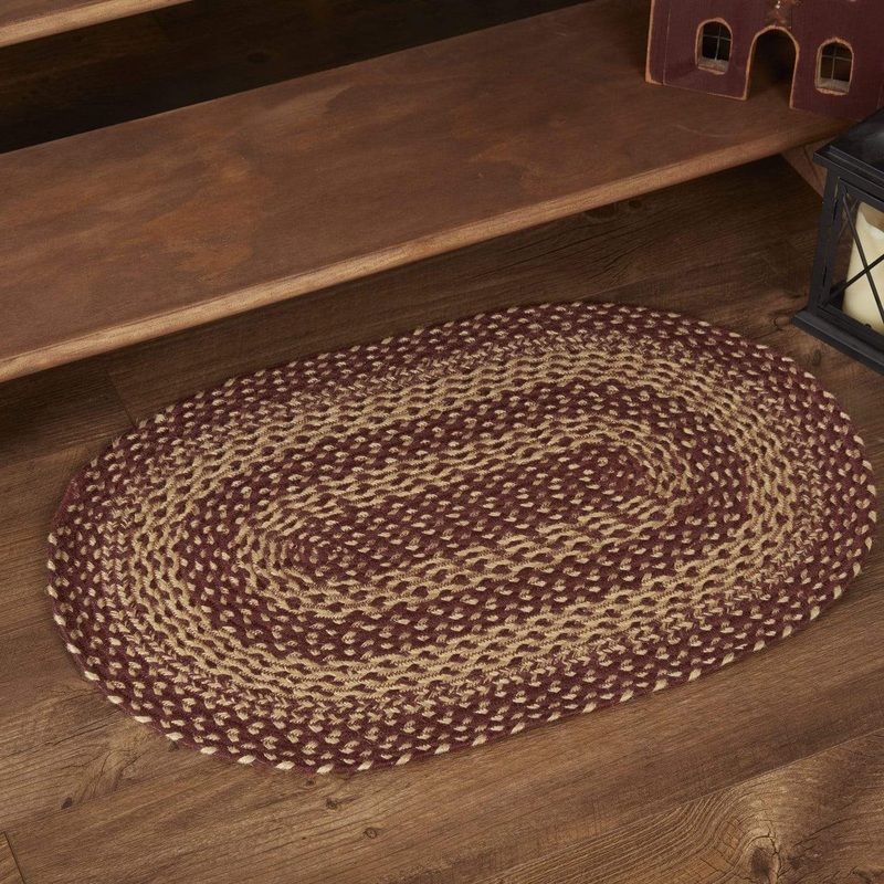 Burgundy Tan Jute Rug Oval w/ Pad 20×30