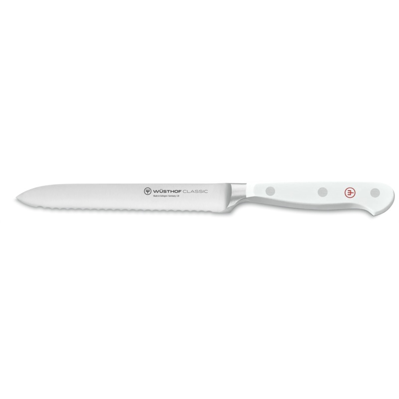 WUSTHOF Classic 5″ Serrated Utility Knife, White