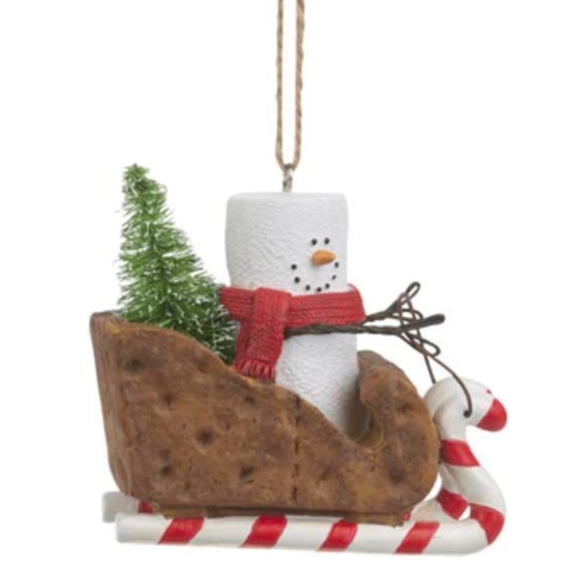Ganz Smores Sled Snowman Resin Holiday Christmas Ornament, 3″
