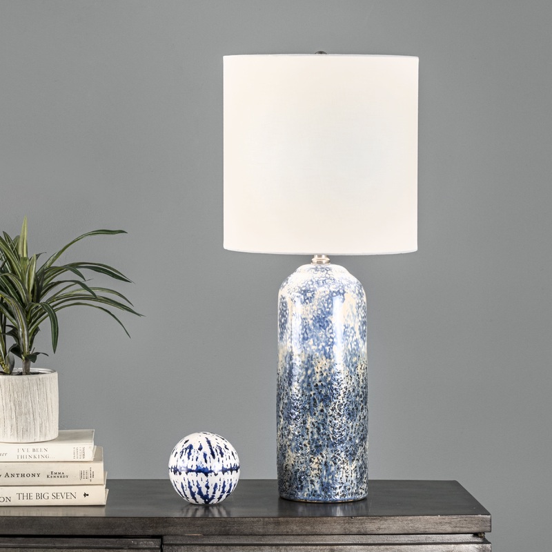 25-inch Shaded Mottled Ceramic Table Lamp | Blue