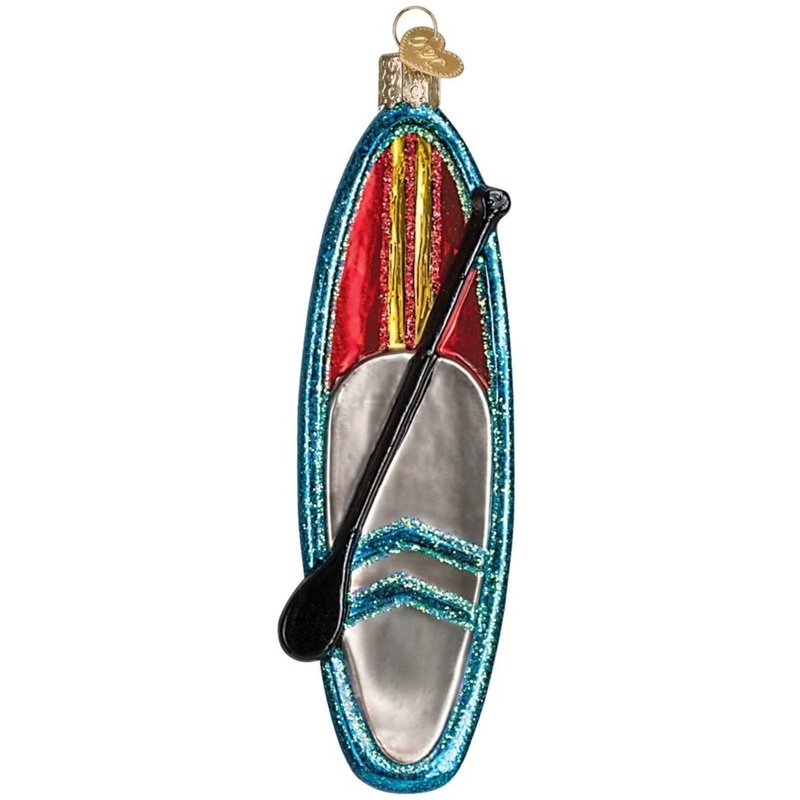 Old World Christmas Glass Blown Tree Ornament, Blue Stand Up Paddle Board