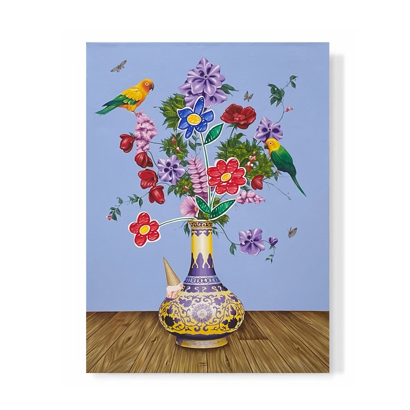 “Doodling Flowers and Parrots II”