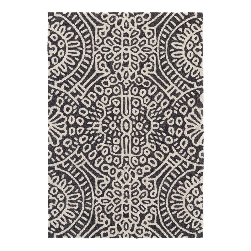 Temple Hand Micro Hooked Wool Rug | Charcoal